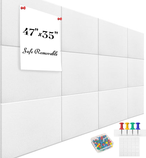 Large Office Cork Board Alternative 47"x35", 12 Pack Felt Wall Tiles for Wall Pin Board Tack Board