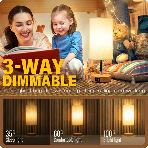 Yarra-Decor Bedside Table Lamp with USB Port, Touch Control 3 Way Dimmable Nightstand Lamp for Bedroom, LED Bulb
