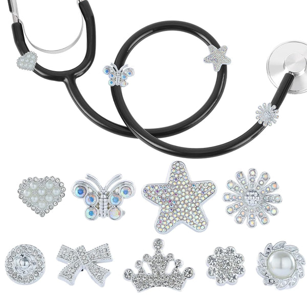 LuneCalt Bling Stethoscope Charm for Nurse - 9Pcs Resin Plastics Silver Rhinestones