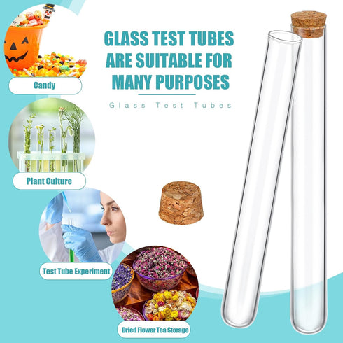 Thyle 100PCS Glass Test Tubes with Cork, Clear Stoppers, Round Bottom for Lab Test, Candy Storage, Party Favors