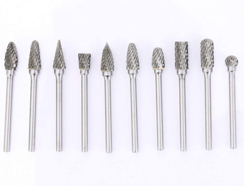 DLtools 10pcs Double Cut Tungsten Carbide Rotary Burr Set for Metal Carving, Drilling, Polishing Bits