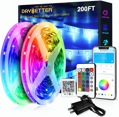 DAYBETTER LED Strip Lights 200ft (2 Rolls of 100ft), Color Changing Lights