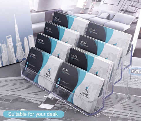 Business Card Holder, 8 Pocket Acrylic Stand for Desk, Clear Business Card Display for Home and Office, 4 PCS