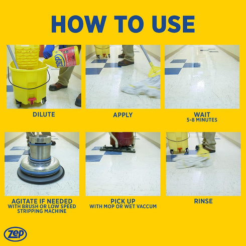 Ammonia 1 2) ECZULFFS1282 Zep Heavy-Duty Floor Stripper Free Concentrate - Gallon (Case of - Low-Foaming Formula