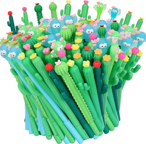 Tinlade 200 Pcs Cactus Shaped Gel Pens - Cute 0.5mm Black Ink Cacti Pens for Office, School Supplies, Prize Student