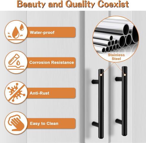 5 Pack|5 Inch Closet Probrico Hole Centers Solid Cabinet Pulls Stainless Steel Round T Bar Cabinet Handles Black Drawer