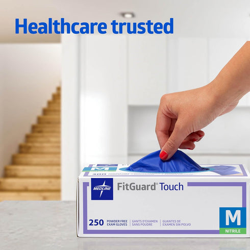 Medline FitGuard Powder-Free Nitrile Exam Gloves, Dark Blue, Size Small, Box of 250