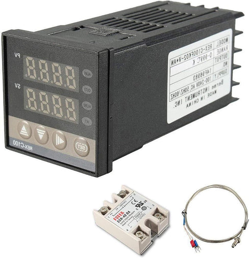 REX-C100 Digital Display PID Temperature Controllers Thermostat Regulator 100-240V + K Sensor Thermocouple + 40A SSR