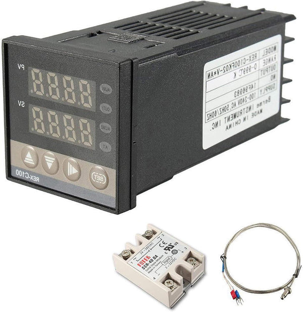 REX-C100 Digital Display PID Temperature Controllers Thermostat Regulator 100-240V + K Sensor Thermocouple + 40A SSR