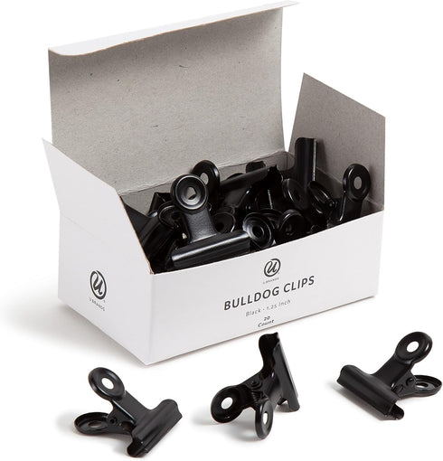 U Brands 20 Count Black Bulldog Clips, Office Organization Supplies, 1.25 Inch