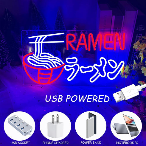 Dimmable Ramen Neon Sign Japanese Noodles Neon Light for Wall Decor LED Ramen Light Up Signs USB Powered Food Shop Neon