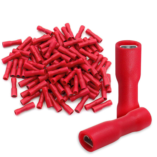 Baomain 100-Pack 0.11" Female Quick Disconnect Spade Terminals - 22-16 AWG 2.8mm, Fully Insulated Crimp Connectors