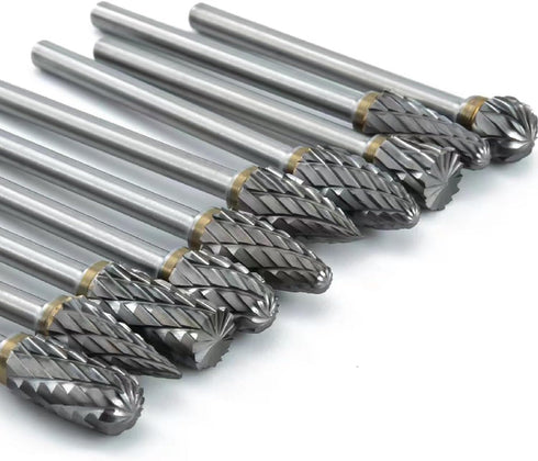 Carbide Burr Set 10PC 1/8" Shank Tungsten Double Cut Rotary Burr Set for Metal and Wood Carving, Grinding, Polishing