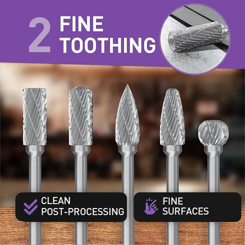 Carving Bits Carbide Burr Set, 10Pcs Grinding Bits for Rotary Tool, 1/8" Shank Rasp Bits for Wood Metal Processing