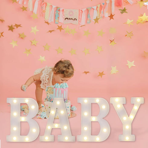 Light Up Letters for Baby Shower Decoration, Battery Powered Marquee LED Letter Lights for Party Table Centerpieces