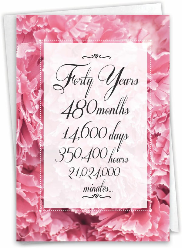 NobleWorks 40th Milestone Anniversary Congratulations Notecard - 40 Years of Loving Marriage, Envelope for Men, Women