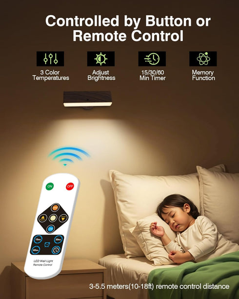 Set 2: 360 Battery Operated Wall Sconces of Wireless Rechargeable Wall Light with Remote&Button, Rotate Magnetic Scone
