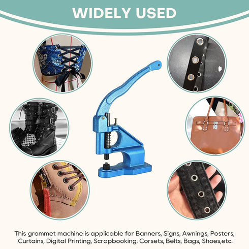 FLK Tech Heavy Duty Hand Press Grommet Machine - Craft/Industrial Use with 1500 Grommets and 3 Dies