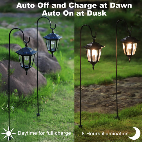 2 Pack 2 38 Inch Dynaming Solar Hanging Lights Outdoor, Solar Powered Garden Decorative Lanterns with x Shepherd Hooks