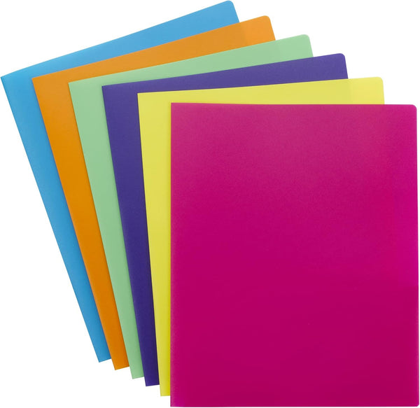 Smead Poly Two-Pocket Folder, Letter Size, Assorted Bright Colors, 6 per Pack
