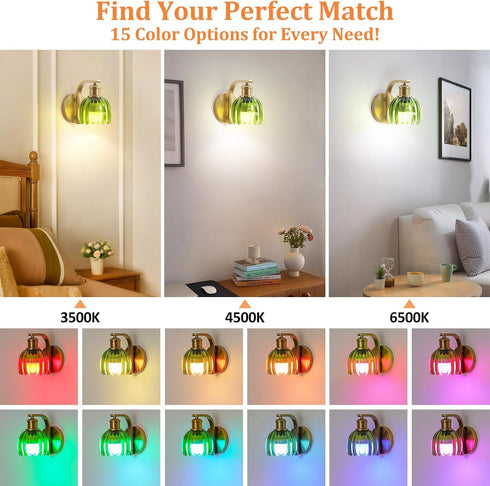 15 VerRon Rechargeable Battery Operated Wall Sconce with Green Glass Lampshade, Wireless Wall Scone Decor with Remote