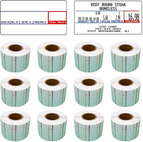 CAS Labels LST-8000 Thermal 12 Rolls - 12,000 Labels for CAS Printers, Easy Weigh LS-100