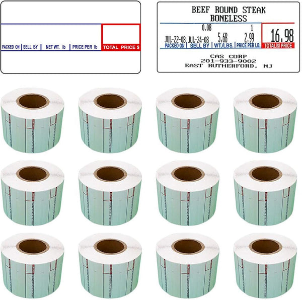 CAS Labels LST-8000 Thermal 12 Rolls - 12,000 Labels for CAS Printers, Easy Weigh LS-100