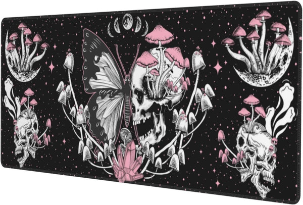 Skull Hippie Mushroom Moth Moon Gaming Mouse Pad XL, Large Extended Desk Pad, Long Nonslip Rubber Mat