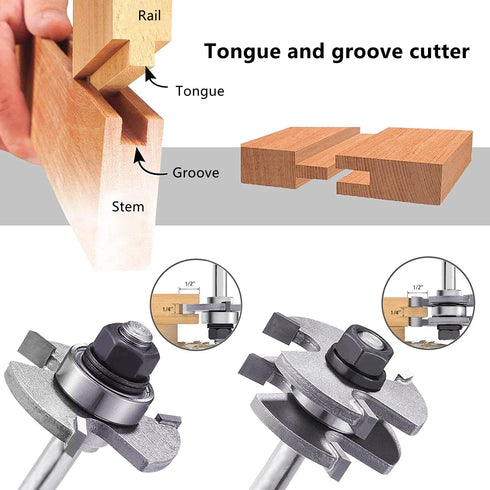 45 1/4 3-Piece Set: Set 45 Degree Lock Miter Router Bit Shank Tongue & Groove Bit + Lock Miter Router Bit, Easy