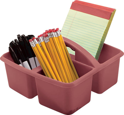 Teacher Created Resource Deep Rose Portable Plastic Storage Caddy 6-Pack, 3 Compartments for Classroom and Office