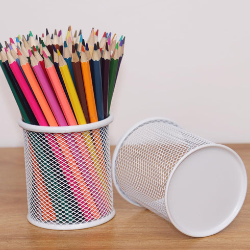 Pen Holder Mesh Pencil Holder, Metal Cup Organizer for Desk Office, White, 4 Pack