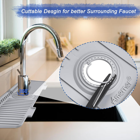 20 inch 10 20 5.5, Amerner Kitchen Sink Splash Guard, Large Slope & Adaptable Hole Faucet Mat for Kitchen Sink