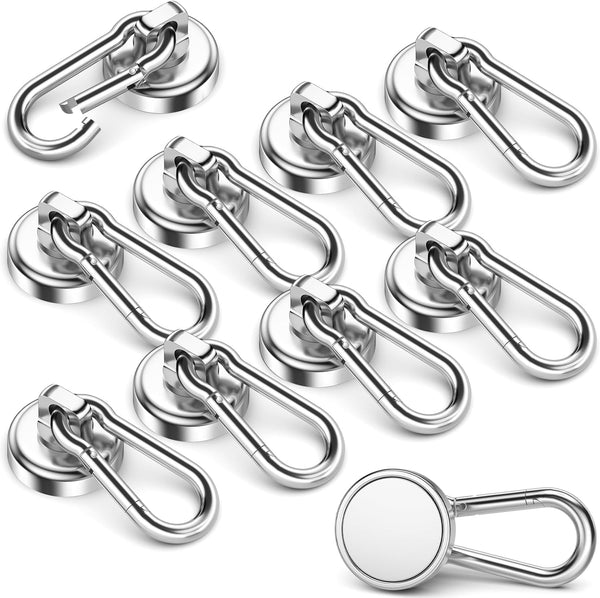 FINDMAG 10 Pack Heavy Duty Neodymium Magnetic Hooks with Swivel Carabiner, 70LBS Magnet Hooks for Kitchen, Home,