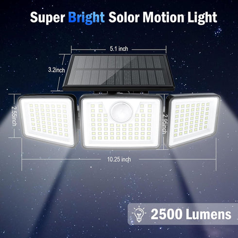 2500LM Sensor,3 270 Lights,IP65 3 Modes(Remote,2 daphino Solar Lights Outdoor with Motion Head Wide Angle Street Area