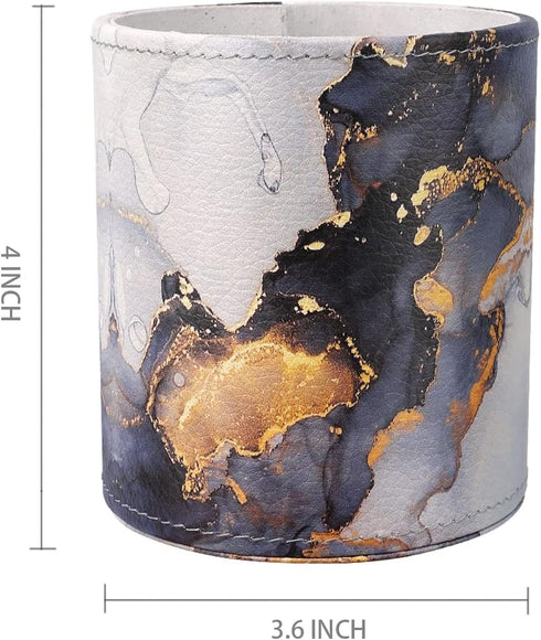 WAVEYU Marble Pen Holder for Desk - Large PU Leather Multi-Functional Organizer Cup for Office, Classroom, Home