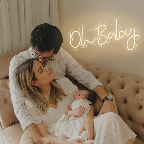 19.6x8.6 Inch Oh Baby LED Neon Sign for Baby Shower Backrop Decor, USB Powered Neon Light Sign for Gender Reveal
