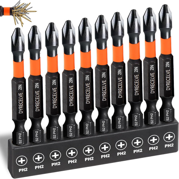 10-Pack Phillips Bits #2 Impact Magnetic, 2-Inch Long PH2 Bits, Premium S2 Alloy Steel Drill Bits