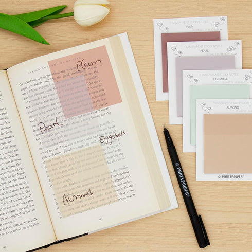 Pastel Transparent Sticky Notes, 4 Packs, 3 x 3 Inch, See Through Annotating Sticky Notes for Office School Supplies