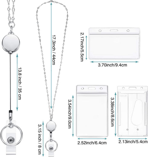 Blulu Retractable Badge Reel Lanyard with 3 ID Holders, Stainless Steel Beaded Chain Necklace