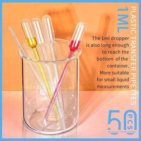 Teenitor 1Ml Transfer Pipettes, 50Pcs Plastic Eye Droppers for Liquids and Essential Oils