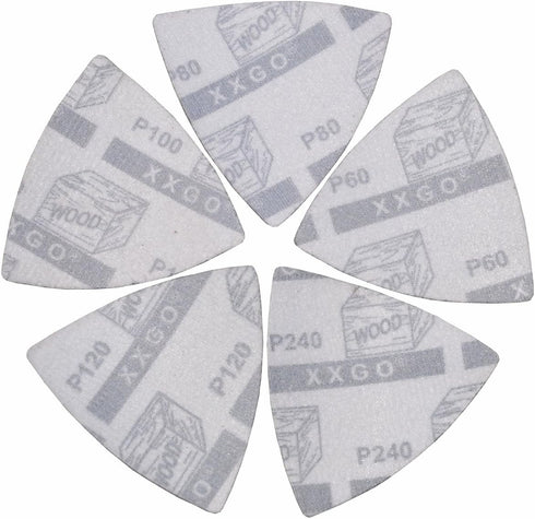 Triangular Oscillating Multi Tool Sanding Pads, 3-1/8 Inch, Assorted Grit 60/80/100/120/240, Pack of 55 Pcs