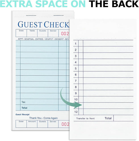 6 Pack 300 XKDOUS Light Blue Server Books, Server Note Pads, Guest Check Books for Servers, Waitress Notepads
