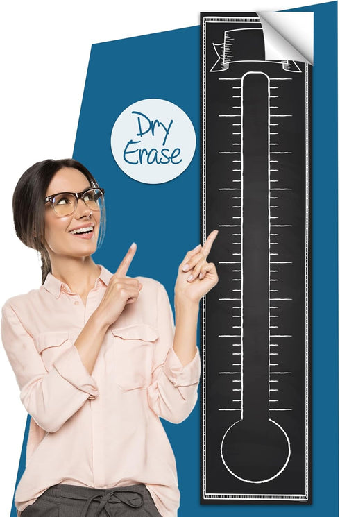 Fundraising Goal Thermometer Chart - 11" x 48", Reusable Dry Erase Goal Tracker for Schools, Churches, Offices &