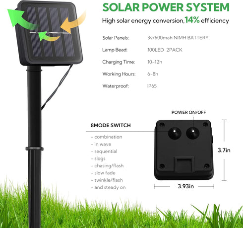 2 Pack 100 LED Solar Green String Lights, 33ft Solar Halloween Lights, 8 Modes Waterproof for Party Decor