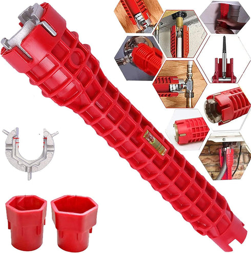 8-in-1 Multi-purpose Faucet and Sink Installer Wrench for Toilet Bowl, Sink, Bathroom, Kitchen Plumbing Repair (Red)