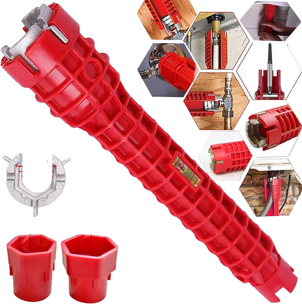 8-in-1 Multi-purpose Faucet and Sink Installer Wrench for Toilet Bowl, Sink, Bathroom, Kitchen Plumbing Repair (Red)