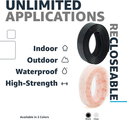 Scotch Industrial Strength 1" x 10ft Clear Self Mating Reclosable Fasteners, No Tools Needed, Waterproof for Home