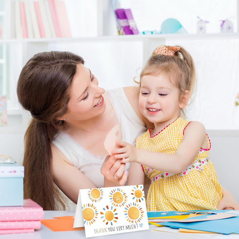 50 4 6 Inch FYSUIMU Pcs Boho Sun Thank You Cards Greeting Cards with Envelopes Stickers Blue Orange Sunshine Blank Note