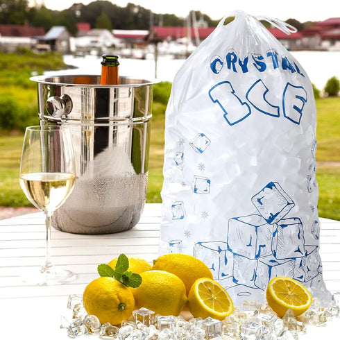 Ice Bags 8 lb with Drawstring, 50 Count Heavy-Duty Reusable Ice Cube Bags for Portable Storage and Freezer