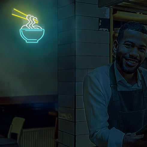 5V Noodle Neon Signs for Wall Decor, Ramen Neon Lights for Bedroom, Neon Business Signs Suitable for Man Cave Bar Pub
